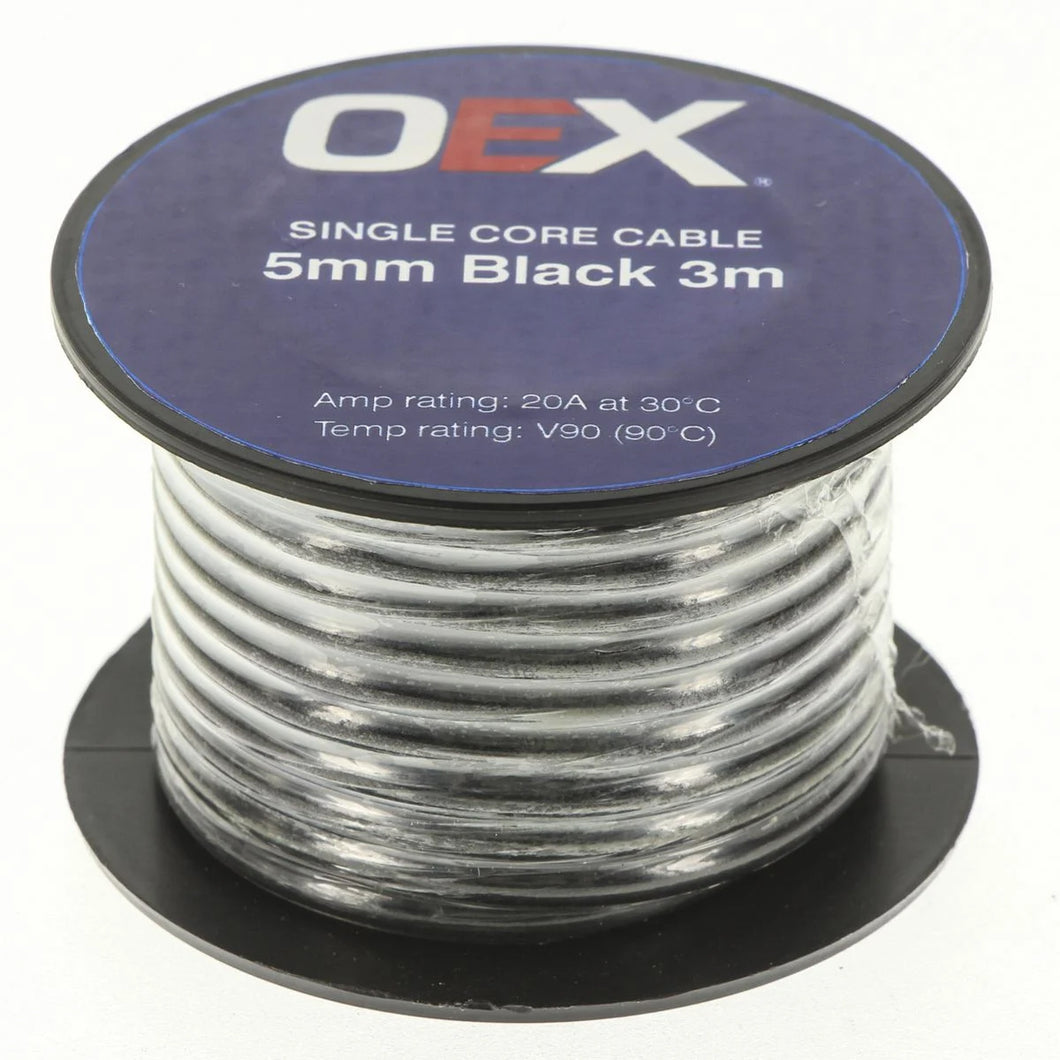 ACX0750-3M - OEX 5mm Single Core Automotive Cable, Black - 3m Roll
