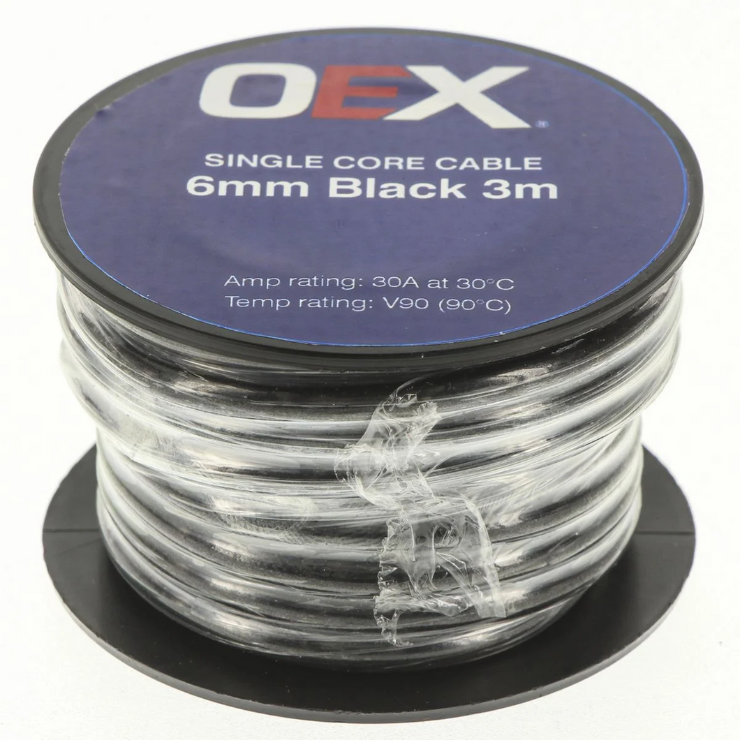 ACX0761-3M   - OEX 6mm Single Core Automotive Cable, Black - 3m Roll